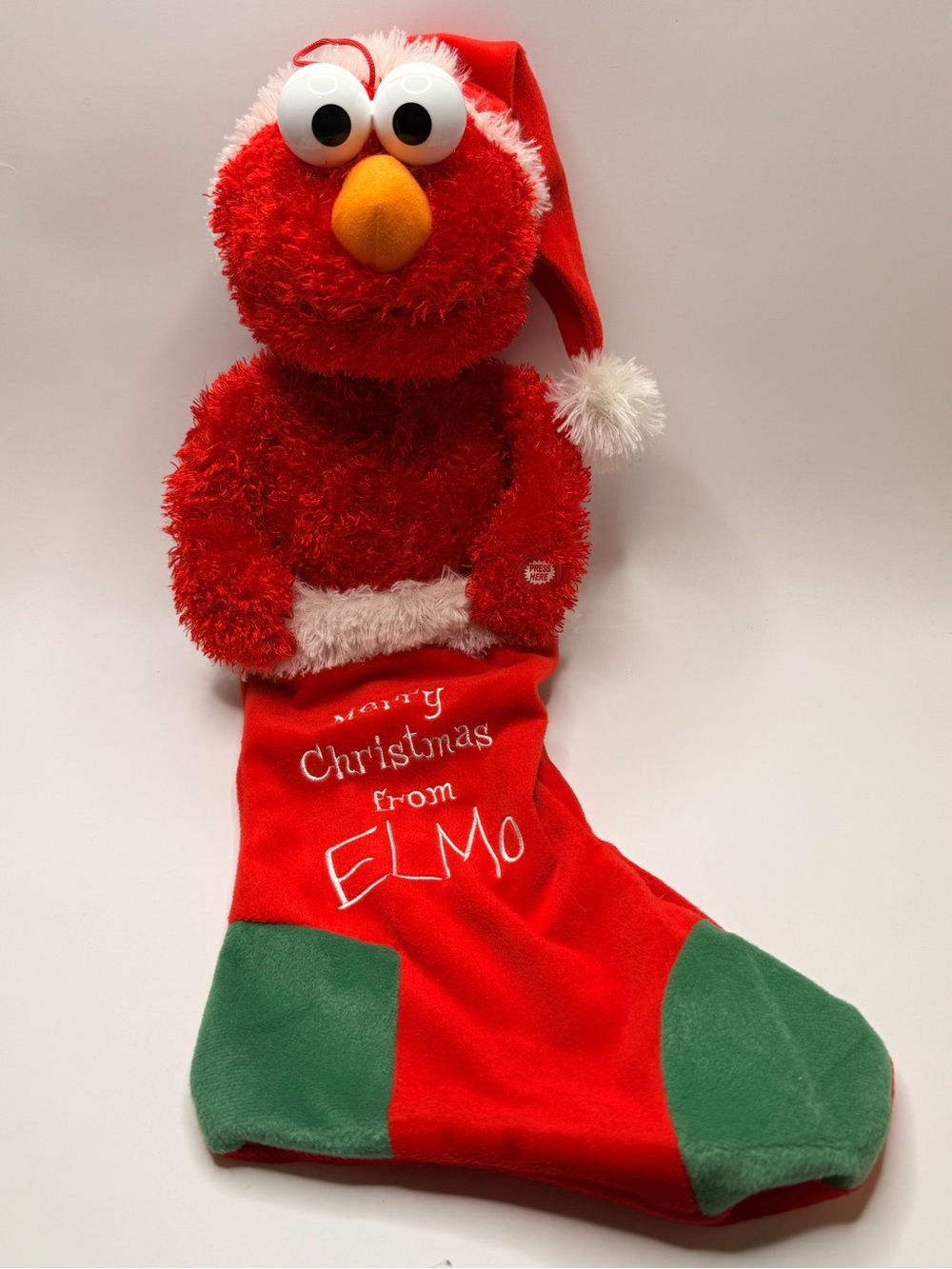 Gently Used Flawless Elmo Figure Christmas Stocking-Sings Jingle Bells & Giggles